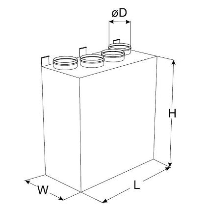 Dimensions: Vertical housing AHU with heat recovery RIS V
